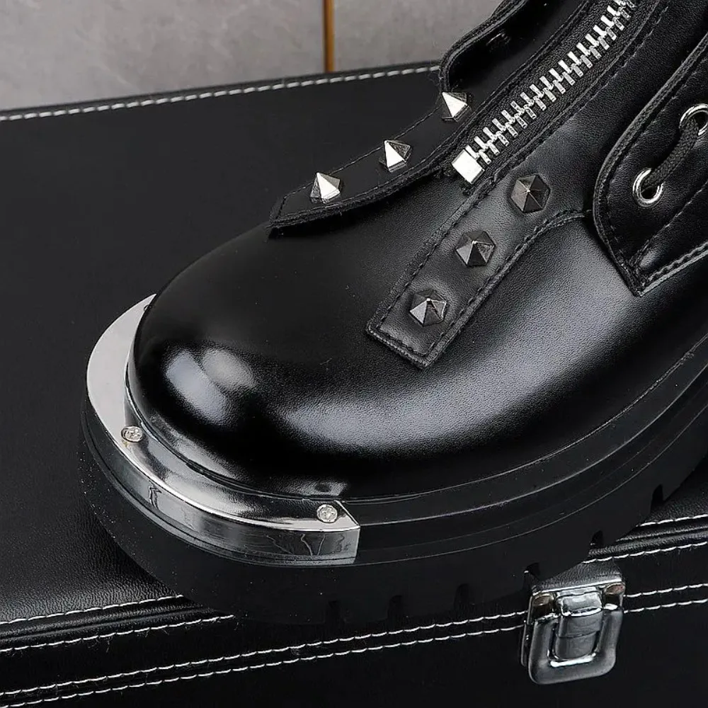 

2025 Men's Fce Lined Motorcycle Boots Thi Bot Heightening Briti Sle Mid-Calf Leather Boots Winter Warm