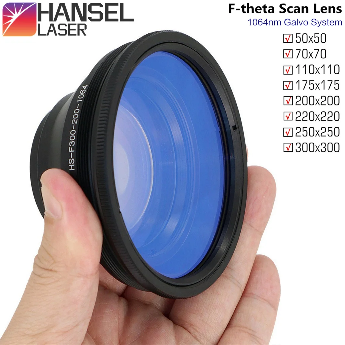 F-theta Scan Lens Field Lens M85x1 Thread 50x50 - 300x300 F63-420mm for 1064nm YAG Optical Fiber Laser Marking Machine Parts