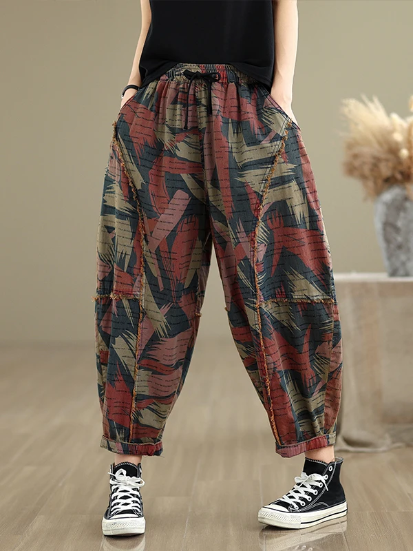 

Summer New Women's Wide Leg Harlan Jeans Elastic Waist Denim Pants Slimming Loose Fit Casual Deep Blue Nine Points