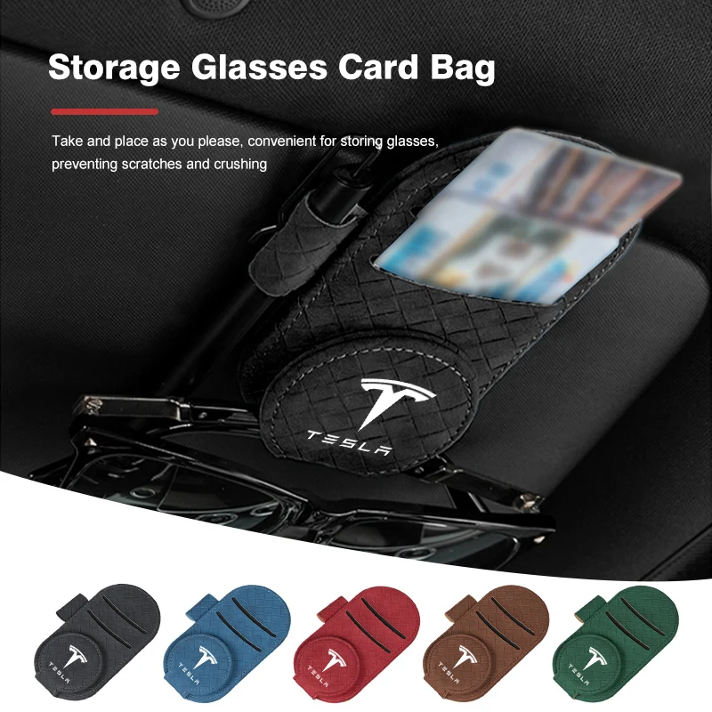 Car Sun Visor Card Ticket Package Sunglasses Clip Multi-Pocket For Tesla Model 3 Y S X 2021 Roadster Cybertruck Juguete