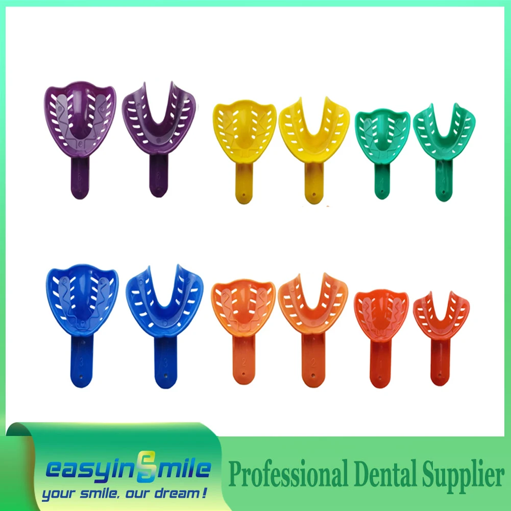 6pcs Dental Impression Trays Perforated Disposable Tray for Orthodontic S/M/L for Adult