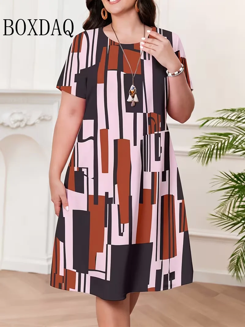 Summer Fashion Geometry Dresses Striped 3D Printed Women Short Sleeve Dress Streetwear Casual Plus Size Loose Woman Clothing 6XL