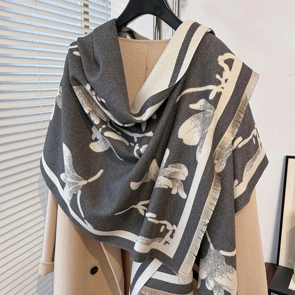 Stampa floreale sciarpa grande scialle donna autunno inverno sciarpe lunghe regalo femminile Chinease fiore di Magnolia Foulard di lusso