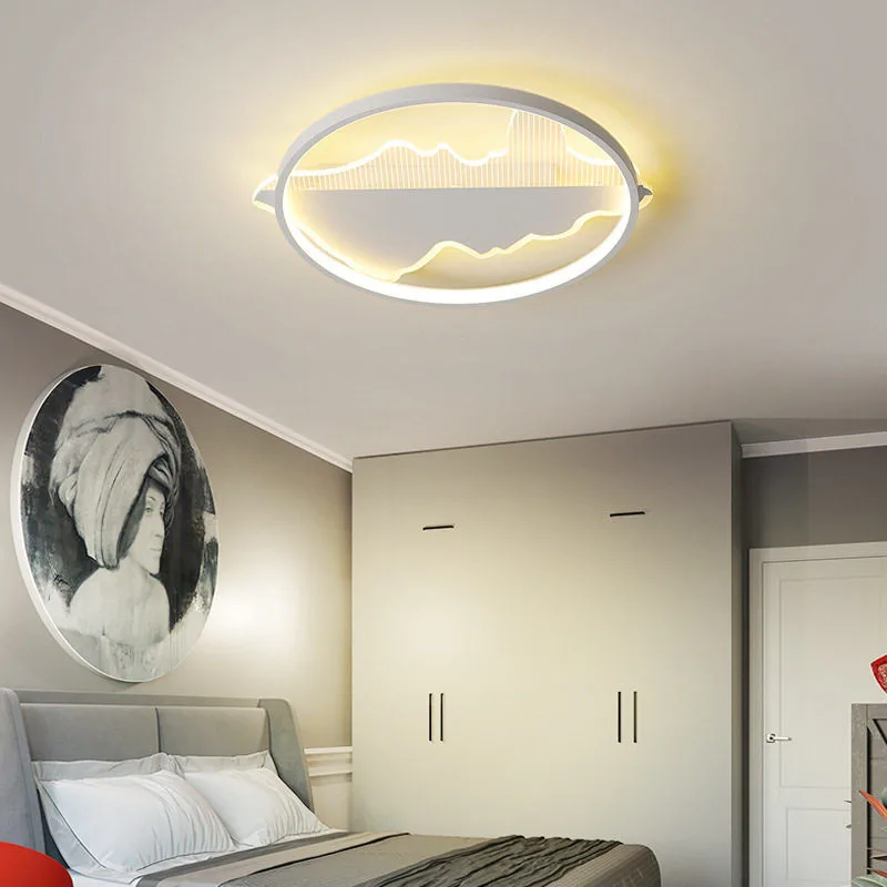 Modern Mountain Pattern LED Ceiling Light, 3‑CCT Dimmable Bedroom Ceiling Lamp with Remote Control