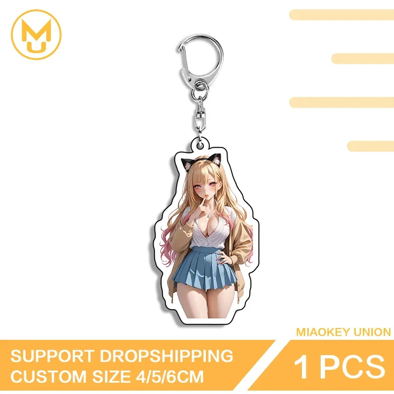 Kitagawa Marin Sexy Cat Ears Girl Big Chest Ingenious Double Sided Acrylic Keyring Waterproof For Backpack Clothes Jewelry Gifts