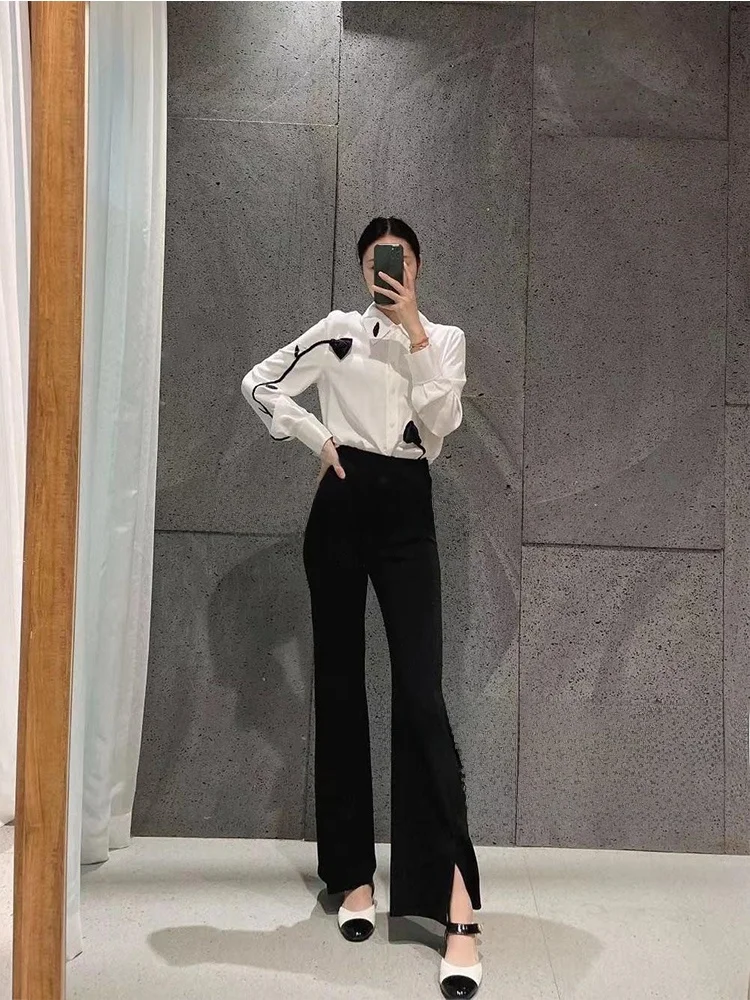 

High Waist Suit Pants Women's Slimming Wide Leg Bla Pants Faionable Versatile Commute Sle Straight Cut Full Length