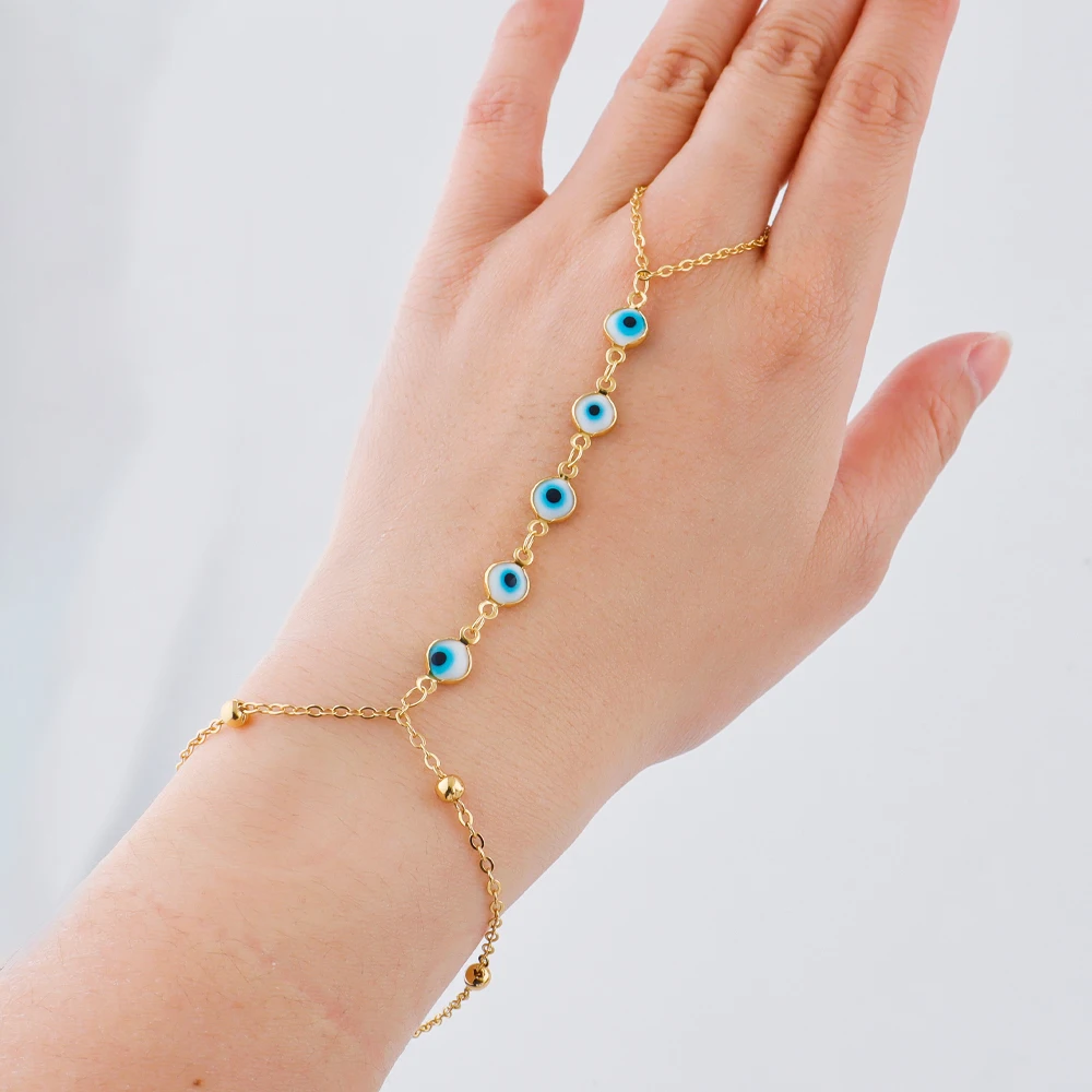 

Women's Fashion Jewelry Bracelet Water Drop Hand Accessories Bangle Blue Enamel Evil Eye Pendant Bracelet Ring Wristband Gift