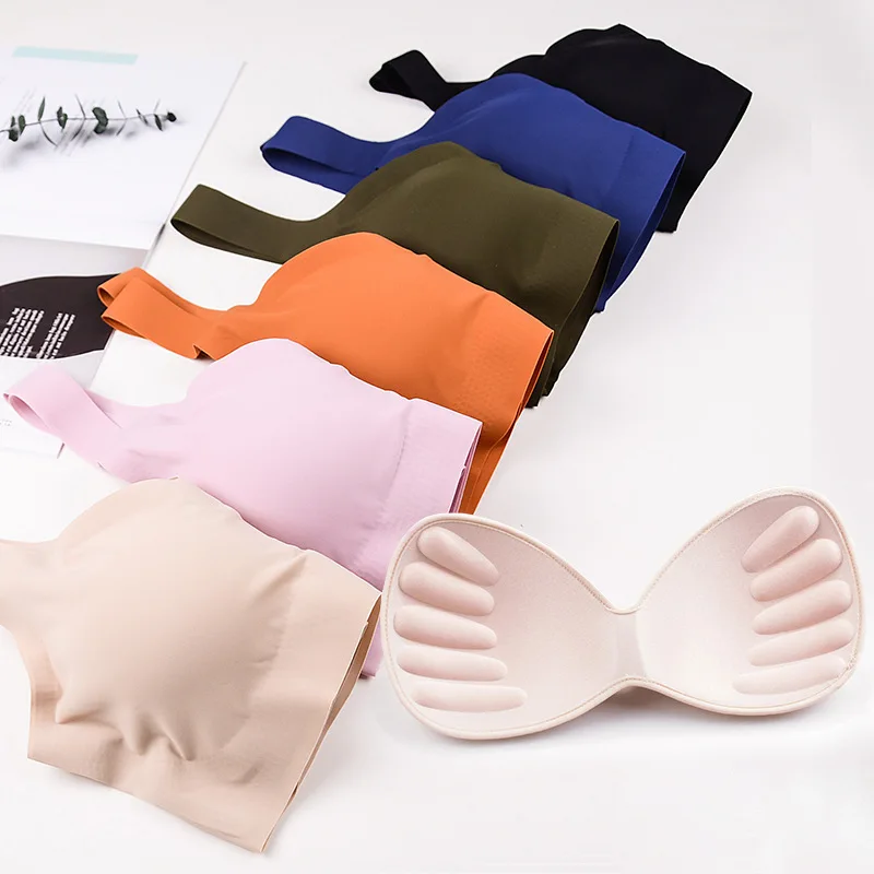 Ropa interior fina y tranquilizadora de cuarta generación para mujer, sin costuras, sin anillo de acero, chaleco, cojín de pecho desmontable, Bralette recogido