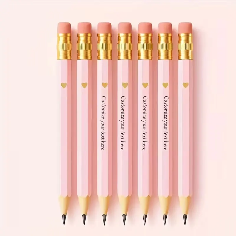 17Pcs/23Pcs/37Pcs Personalized Custom Names, Logos, and Anniversary Elegant Romantic Pink Heart Mini Pencils, Customizable with Engraved 0.7mm Lead and Gold Heart Details, Ideal Party Favors, Valentine's Day Gifts, Bridal Showers and Games, Cute Pencils, Perfect for Valentine's Day, Wedding Favors, Holiday Gifts