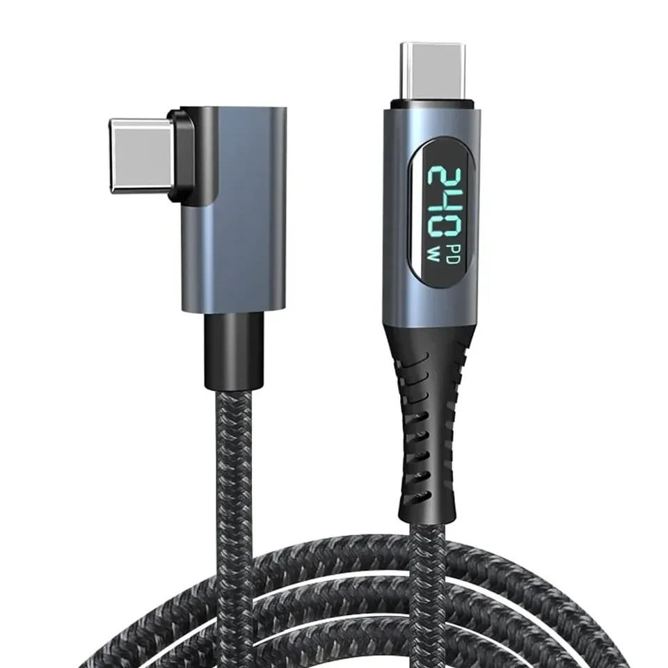 USB4 Type-C 240W Fast Charging Cable With LED Digital Display 8K@60Hz 40Gbps Data Transfer 1M Braid Cord for Laptop Docking Hub