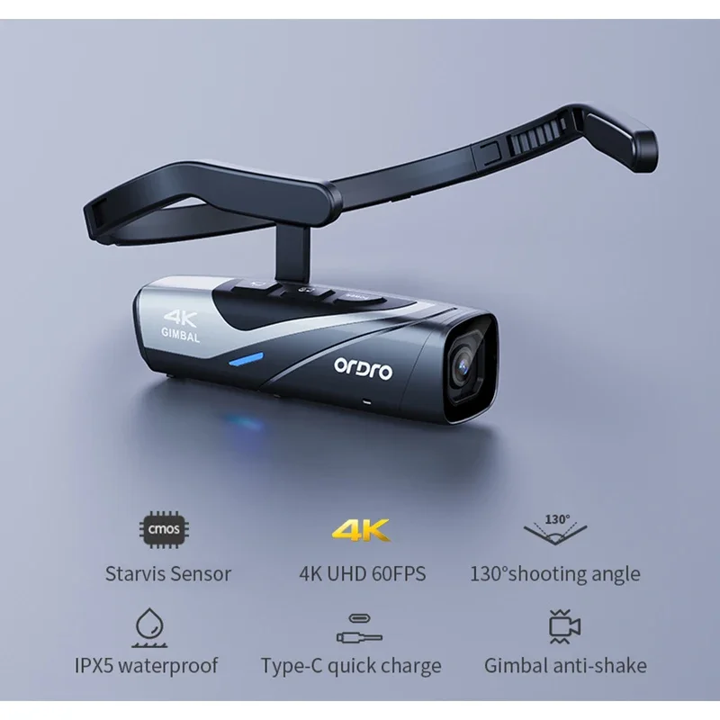 4K 60fps Head Mount Action Camera, Vlog Cam for YouTube & Motorcycle Helmet, Built-in 1000mAh Battery EP8