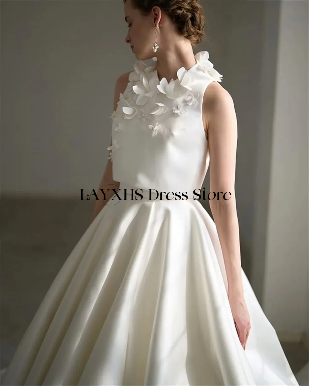 Eleganckie, ręcznie robione suknie ślubne z kwiatami 3D, dwuczęściowe, satynowe suknie ślubne w kolorze kości słoniowej z trenem, vestidos de novia, szyte na miarę