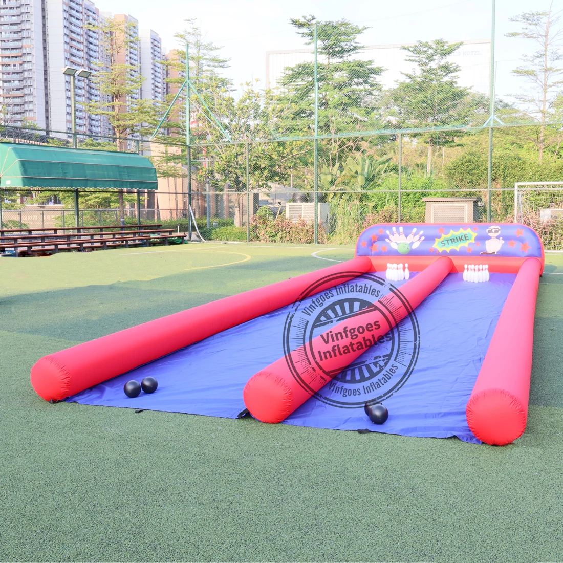 

Large Carnival Game Inflatable Bowling Alley Bowling 2 Lanes Bowling Slide Set Inflatable Bowling Ball and Pins for Kids Adult