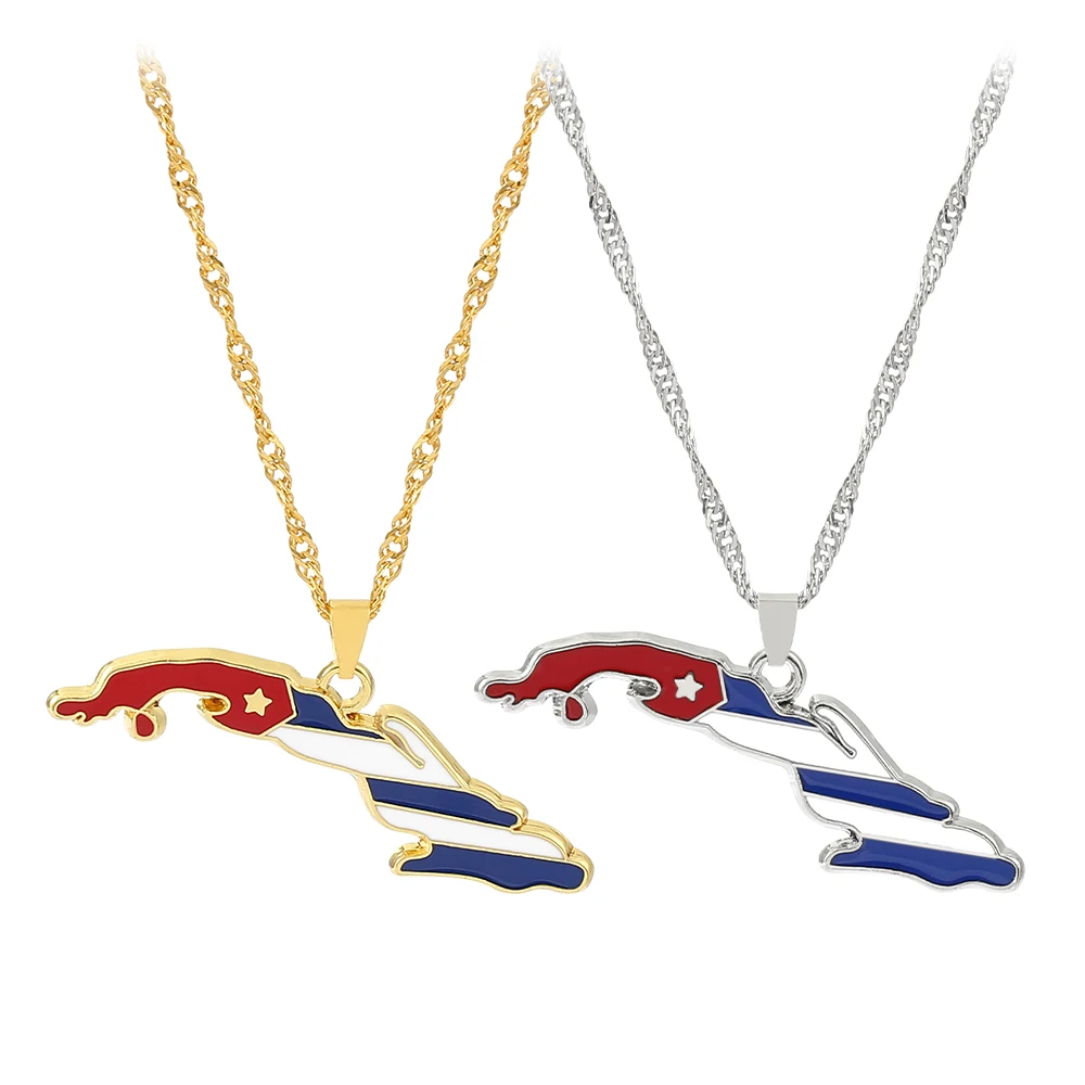 Colares com Pingente de Mapa da Cuba para Mulheres, Joias Étnicas em Prata/Dourado com Charme de Mapa Cubano, Presentes