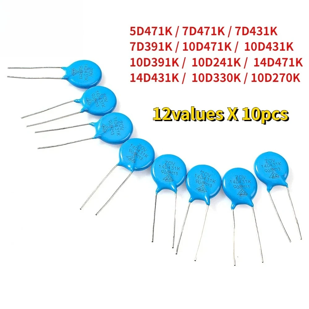 

120pcs/lot Varistor Resistor Assorted Kit 5D471K 7D471K 7D431K 7D391K 10D471K 10D431K 10D391K 10D241K 14D471K 14D431K 10D330K