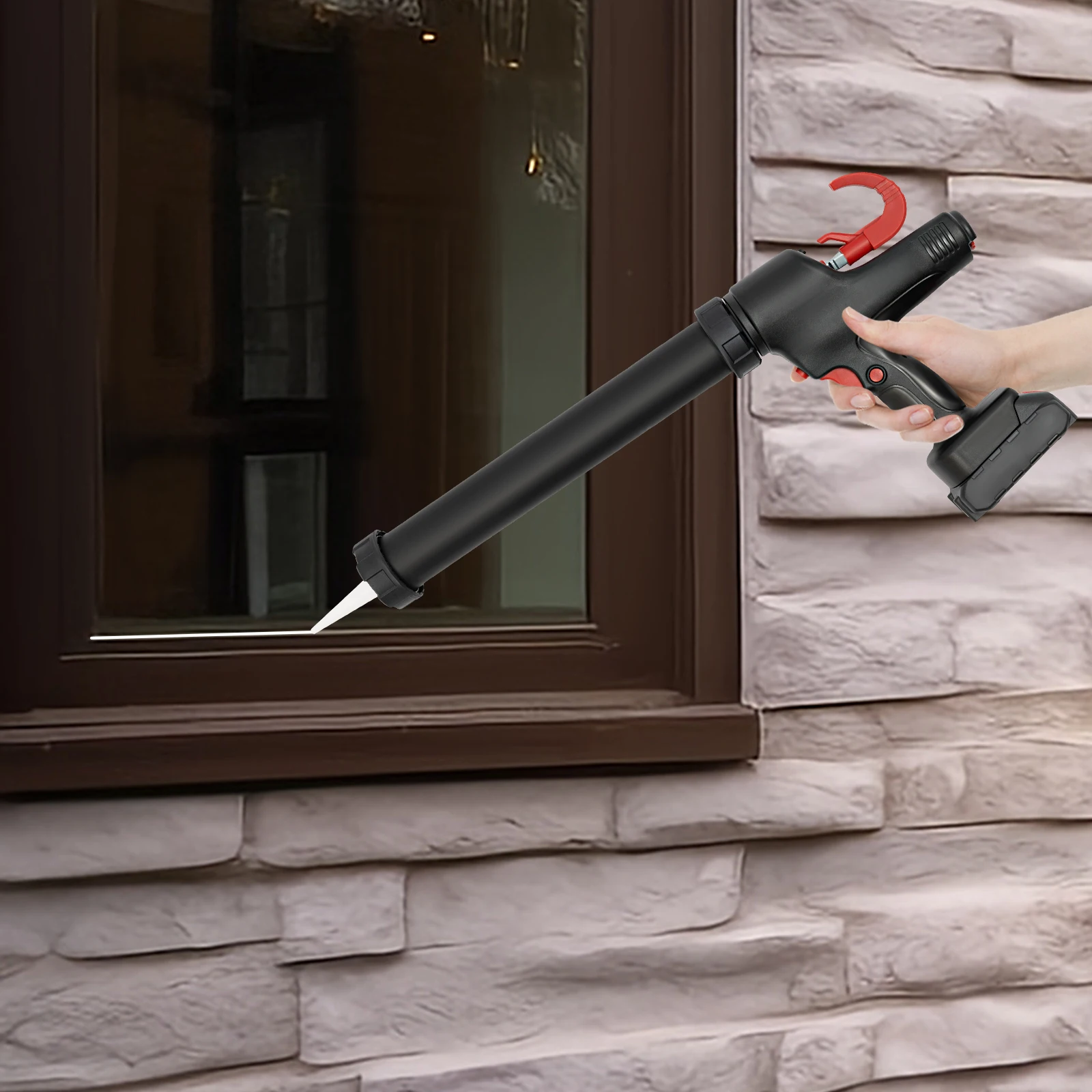 

Беспроводной пистолет для герметика 21В, электрический пистолет для герметика и клея для картриджей 10-20 унций, с 2 аккумуляторами и функцией защиты от капель