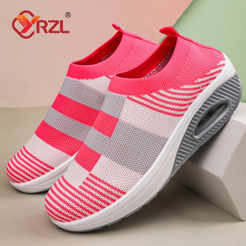 

YRZL Women's Casual Slip on Sneakers Breathable Mesh Women's Sneakers Air Cushion Jogging Shoes for Walking Biking Driving Shoe