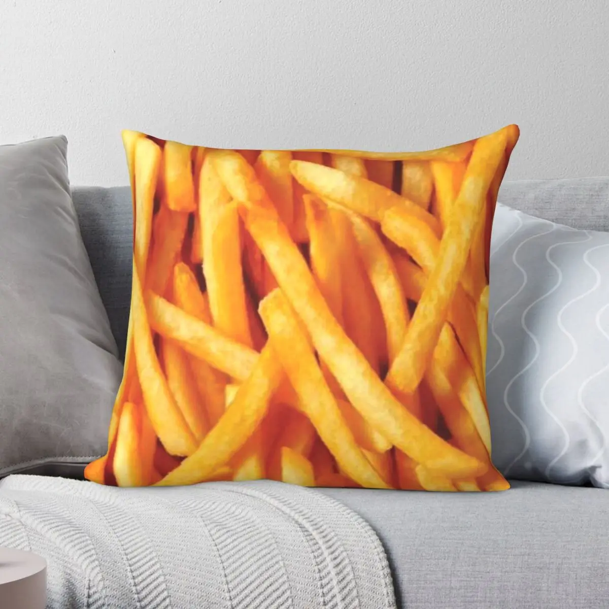Crispy Delicious French Fries Square Pillowcase Polyester Linen Velvet Pattern Zip Decorative Sofa Seater Cushion Cover 18