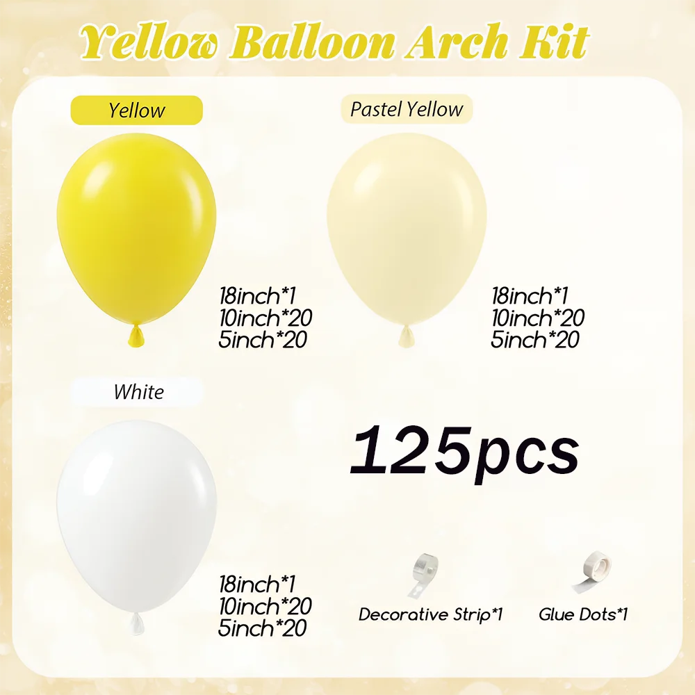طقم قوس بالون أصفر مكون من 125 قطعة مع بالونات أصفر وأبيض باستيل لتزيين حفلات أعياد الميلاد على شكل نحلة الليمون #3