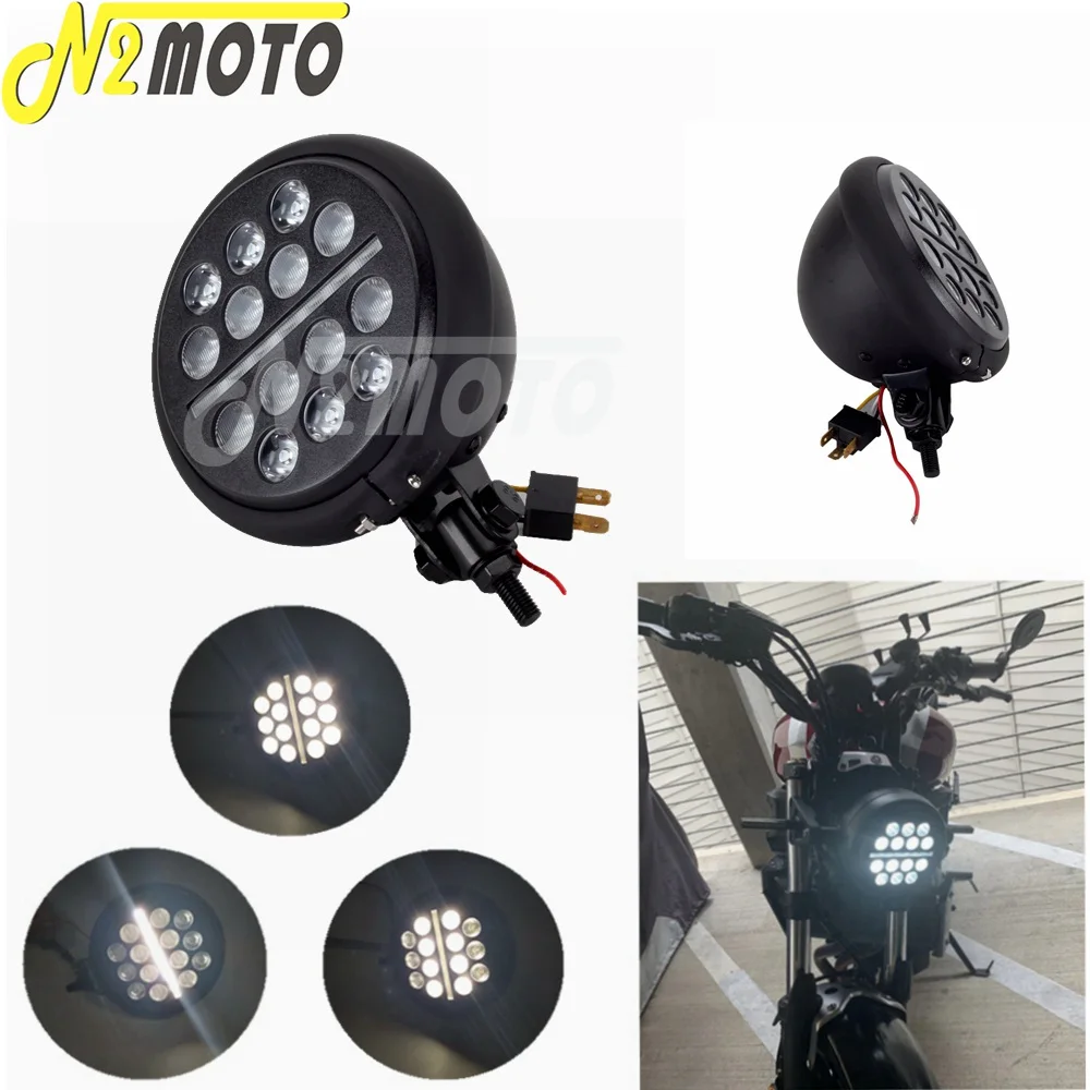 

Universal Motorcycle 5.75"LED Round Front Headlight Club Style For Harley Honda Suzuki Yamaha Ducati Bobber Chopper Cafe Racer