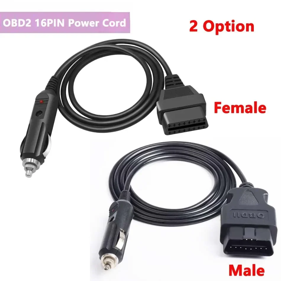 1M Male Female OBD2 16Pin To Cigarette Lighter Port Power Supply Cable 12V DC OBD 16Pin Connector OBD Adapter for DVR GPS HUD