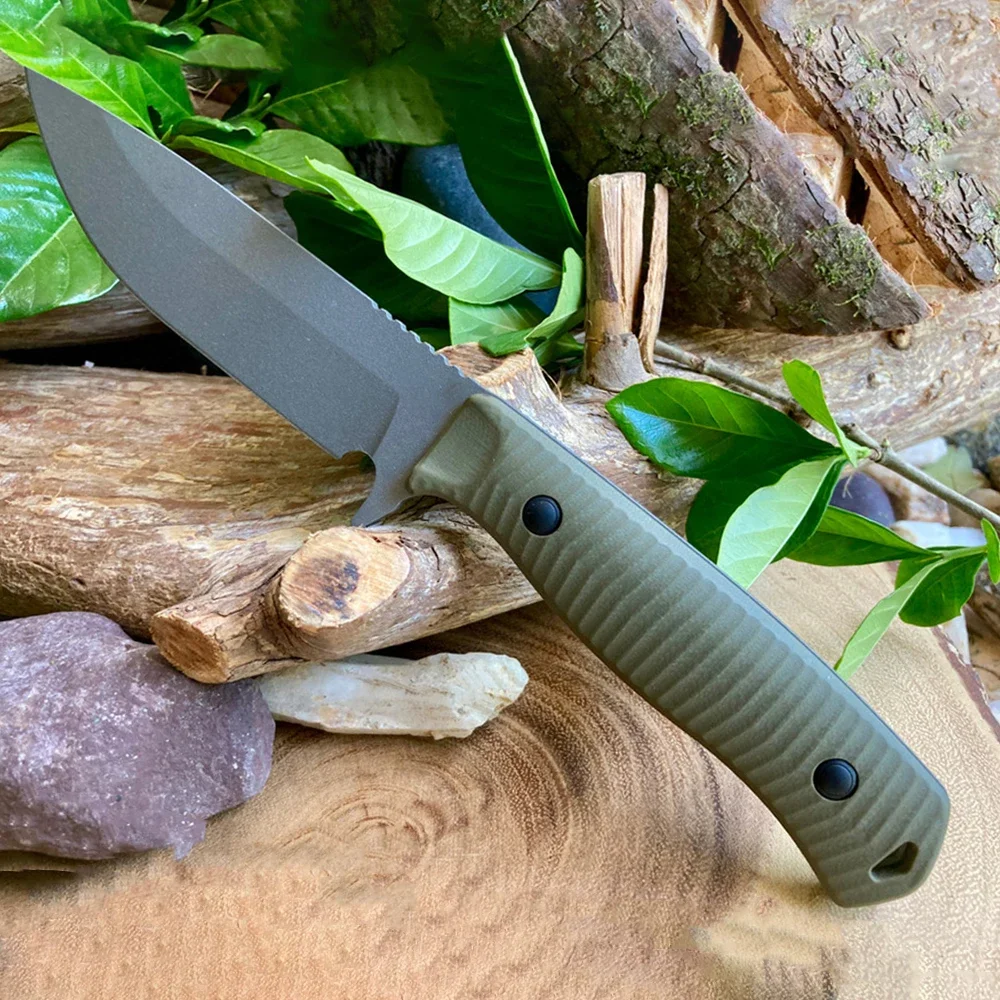 539GY Anonimus Survival Fixed Blade Knife High Hardness Tungsten Drop Point Blade with Green G10 Handle Outdoor Straight Knife