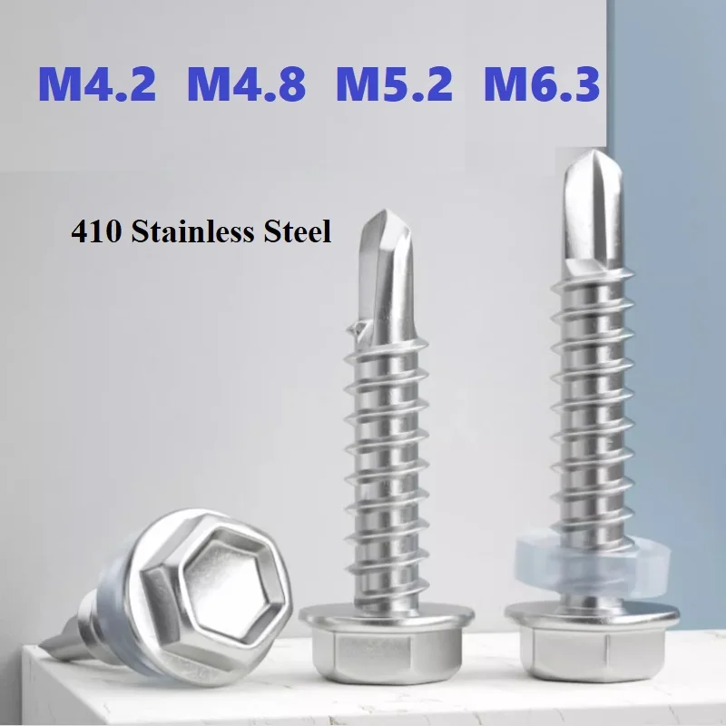 

410 Stainless Steel Outer Hexagonal Flange Head Drilling Tail Self Tapping Screw M4.2 M4.8 M5.2 M6.3 Length 13mm~125mm