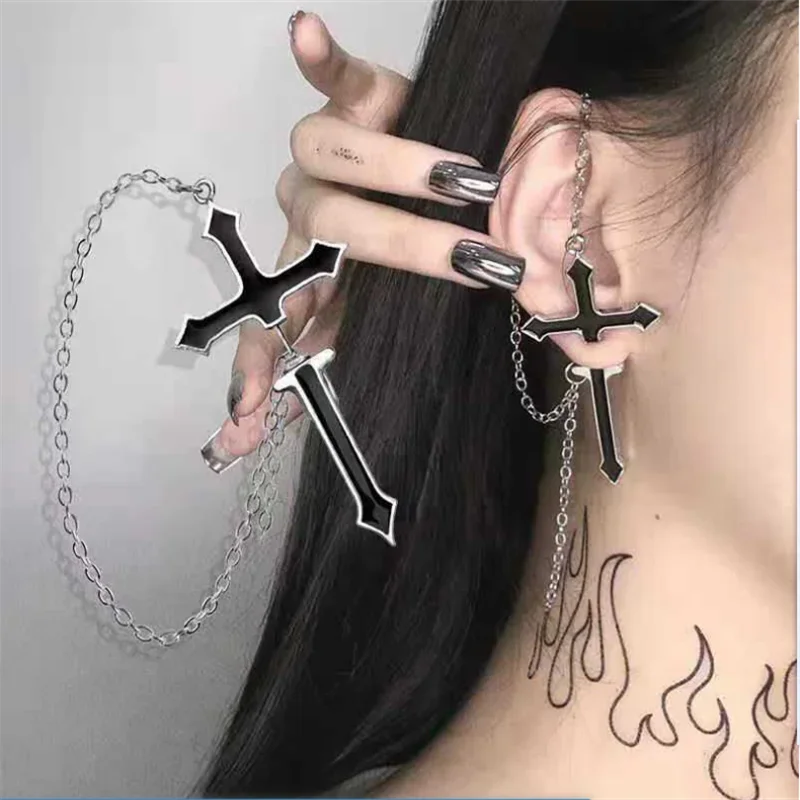 

Fashion 1pcs Exaggerated Cross Chain Piercing Ear Nails Ear Bone Earrings for women's earrings Jewelry Girl Gift Brincos