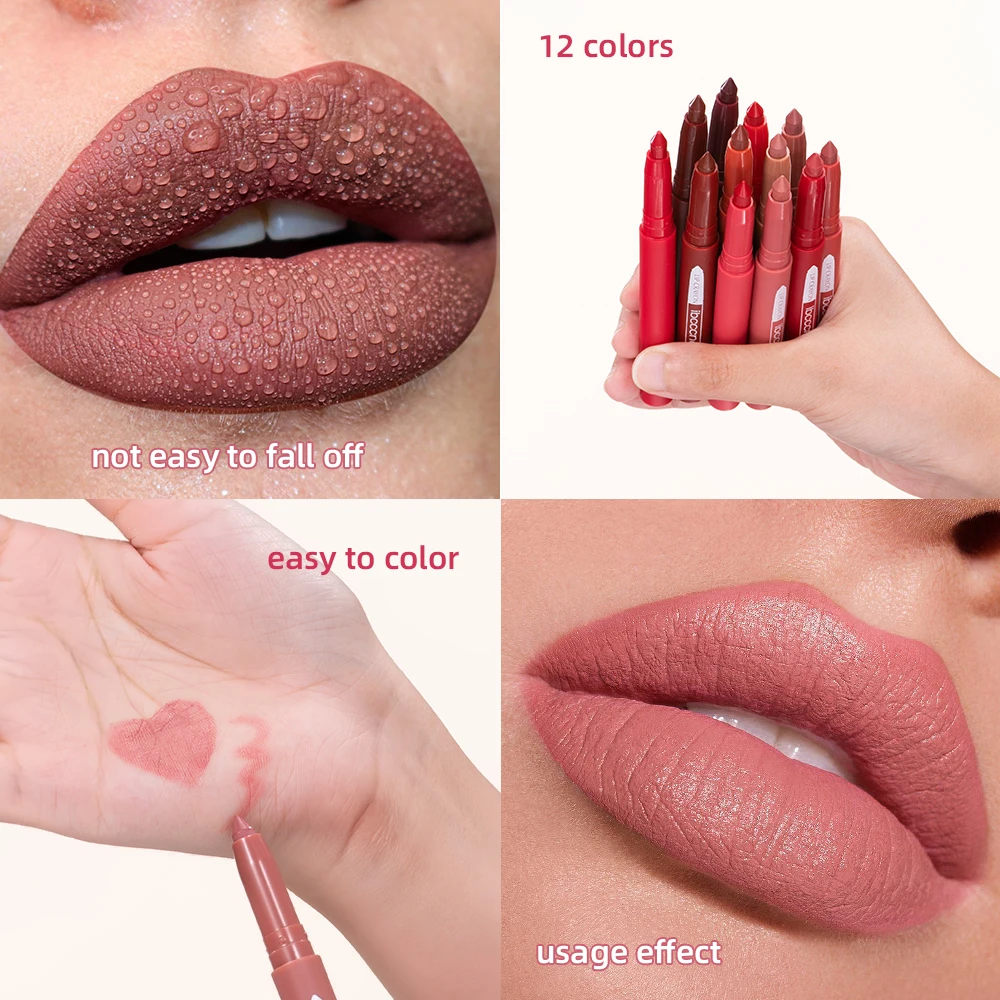 Matte Lipstick Pen Waterproof Full Color Lip Liner Pencil High Color Rendering Sweatproof Lipstick Sharpenable Lip Liner Pencil