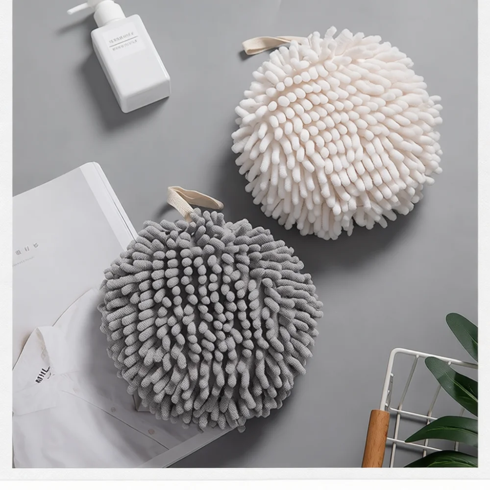 Soft Thickened Chenille Hand Towel Ball Hanging Quick Dry Absorbent Cleaning Rag For Kitchen Bathroom Home Daily Necessity