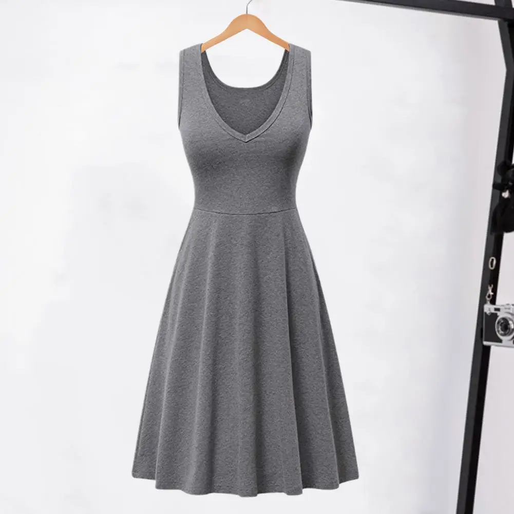 

Women Midi Dress Elegant V Neck Midi Dress for Women A-line Loose Hem with High Waist for Summer Ol Commute Homewear Women Dress