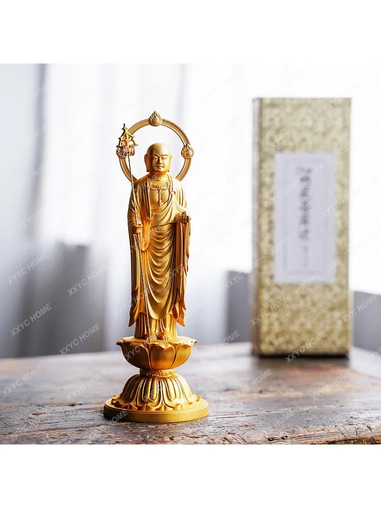 Great Wish Pure Gold Gold-Plated Buddha Statue Handmade Ornaments King of Earth Tibet Bodhisattva Petition Still Wish