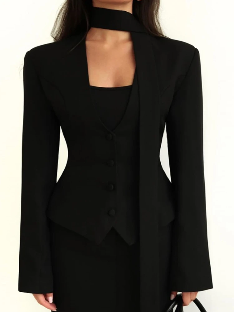 Novità nella primavera autunno moda cappotti eleganti in tinta unita scollo a V colletto sciarpa maniche lunghe top casual comodi blazer con bottoni