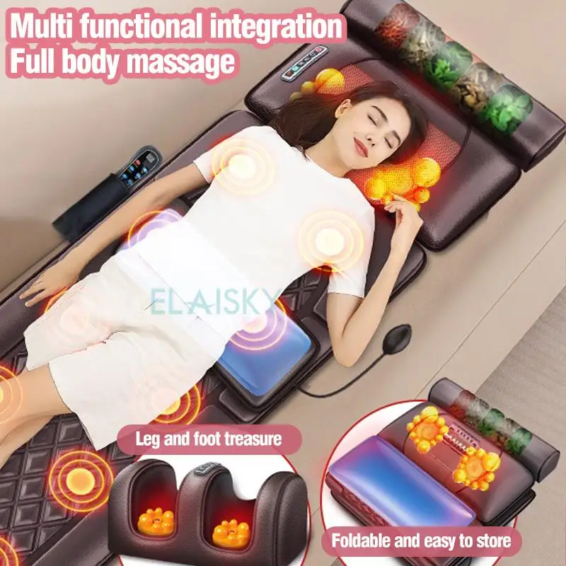 Colchão de massagem elétrica, aquecimento vibratório, massageador infravermelho, almofada para pescoço, costas, pés, dor corporal completa, alívio