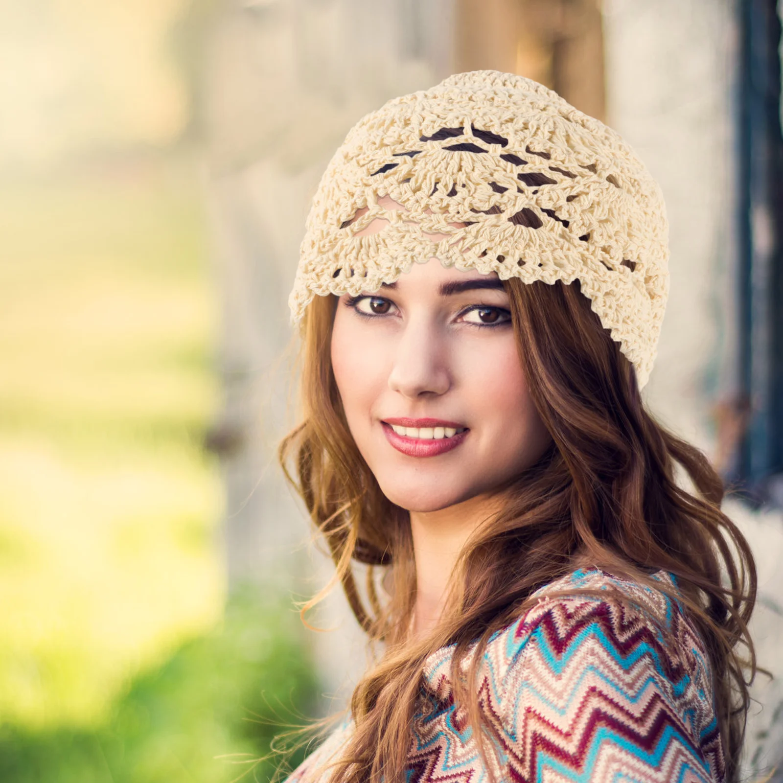 

Crocheted Lace Hat Vintage Turban Hollow Out Beanie Casual Elegant Hair Accessory for Women Girls Lightweight Comfortable Soft