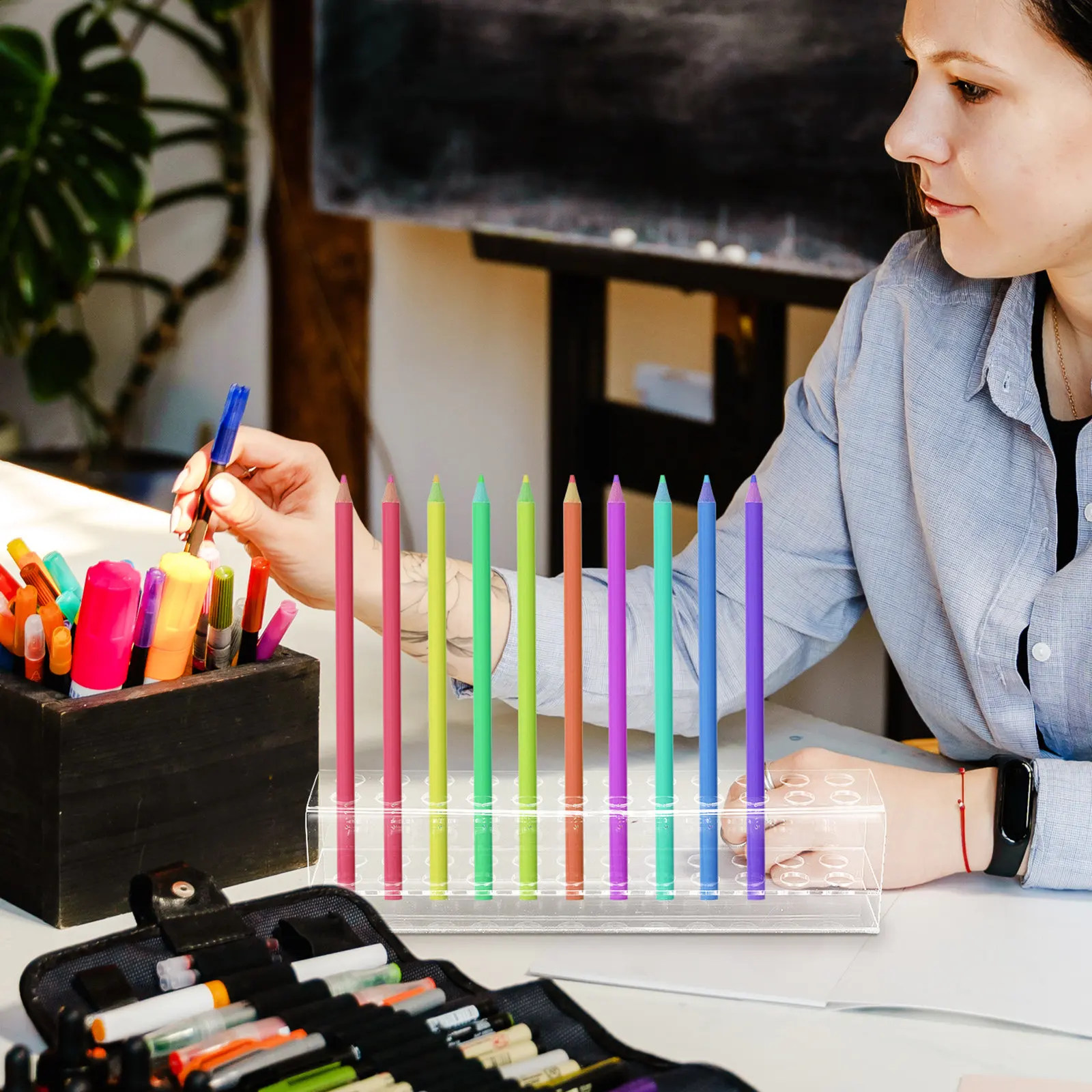 Acrylic Stationery Holder Multi-Slot Transparent Pen Organizer Brush Storage Stand Makeup Pen Rack Manicure Tool Holder
