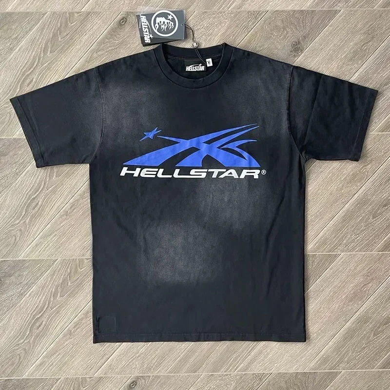 

24ss Logo Print Hell Star Oversized T Shirt Men Women 1:1 Best Quality Washed Black Pure Cotton T Shirts