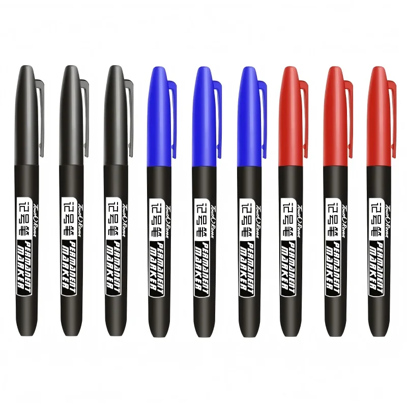 10/100pcs Permanent Marker Pen 1.5mm Waterproof Thin Nib Crude Ink Black Blue Red Color Marker Pens for Office School Supplies