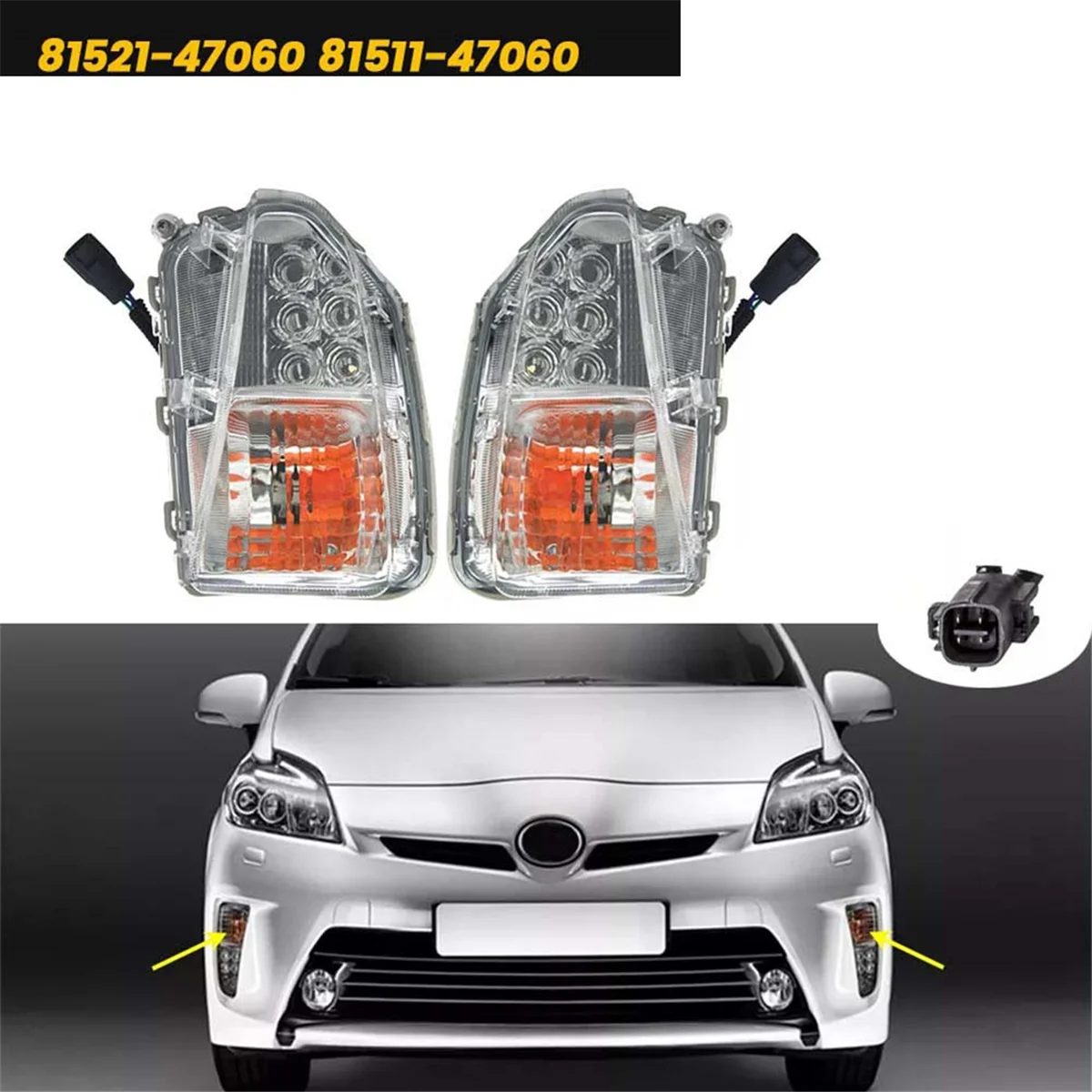 Right Front Fog Lamp LED Turn Signal Light W/Bulb 81511-47060 for Prius 2012-2015 Daytime Parking Lamp AmberWhite