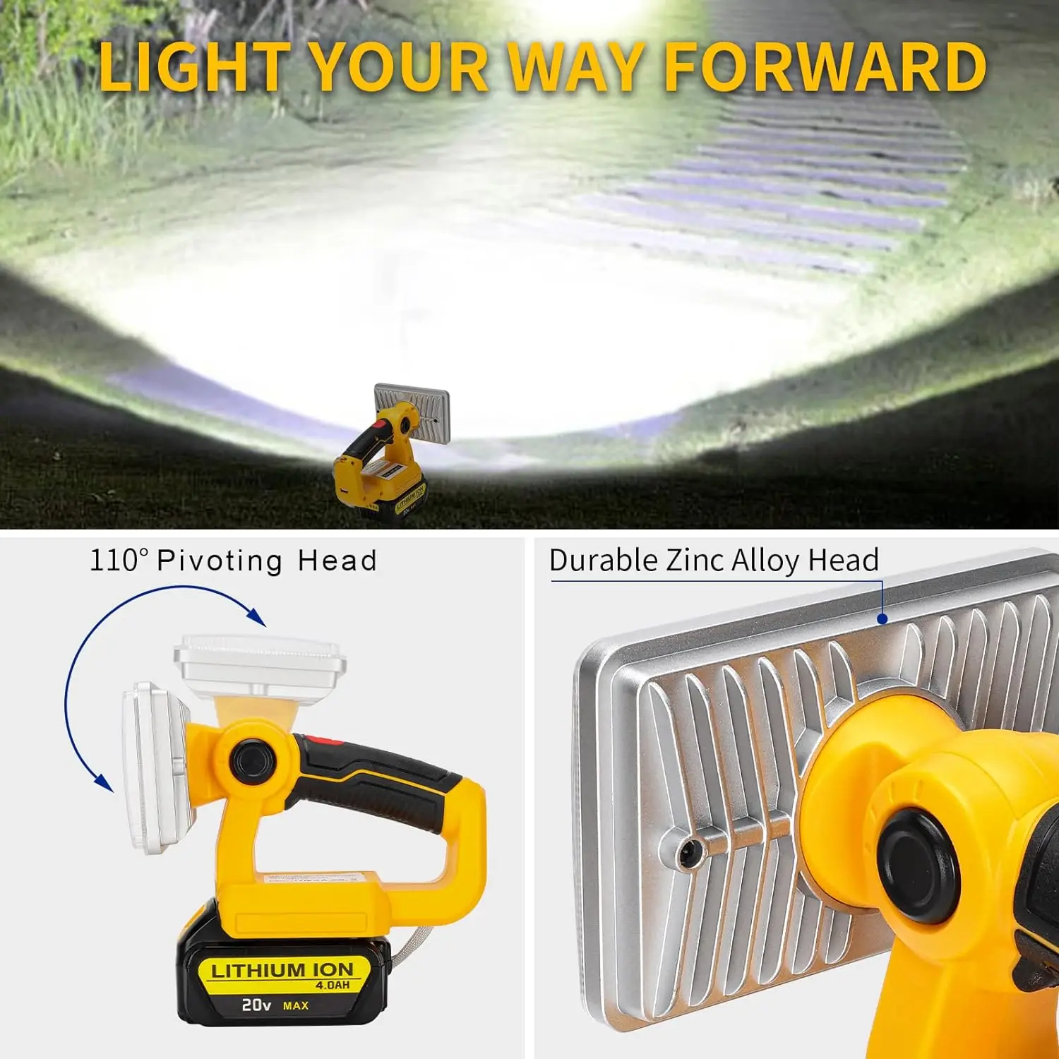 Imagem -05 - Lâmpada Luz de Trabalho Ferramenta Luz Spotlight ao ar Livre Luz Led para Dewalt 18w Polegada 14.4v20v Bateria de Íon de Lítio Dcb182 Dcb200