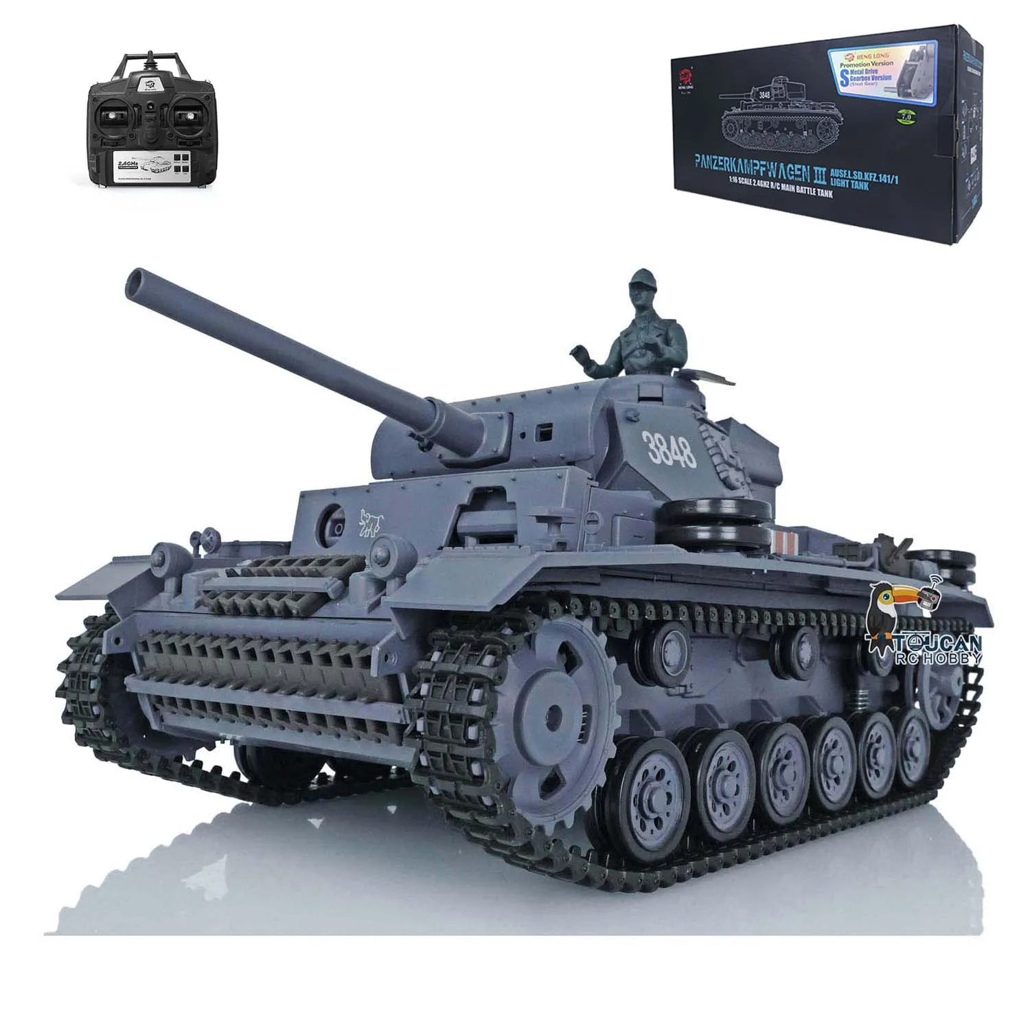 US Stock Heng Lungo RC Carro Armato 1/16 Bilancia 7.0 Plastica Tedesco Panzer III L RTR RC Carro Armato Modello 3848 Veicolo 2.4G Regalo Giocattolo Modello TH17339