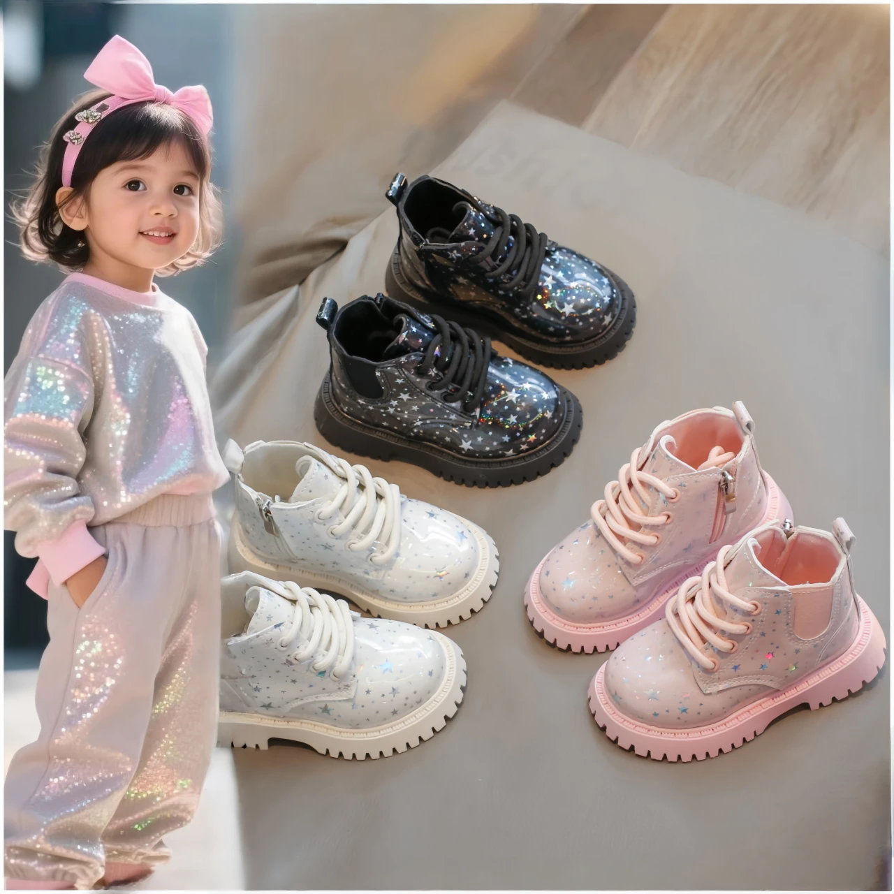 

Girls Leather Boots Non-slip Thick Soft Sole Kids Short Boots Side Zipper 2025 New Fashion Children Princess Shoes Sweet Elegant