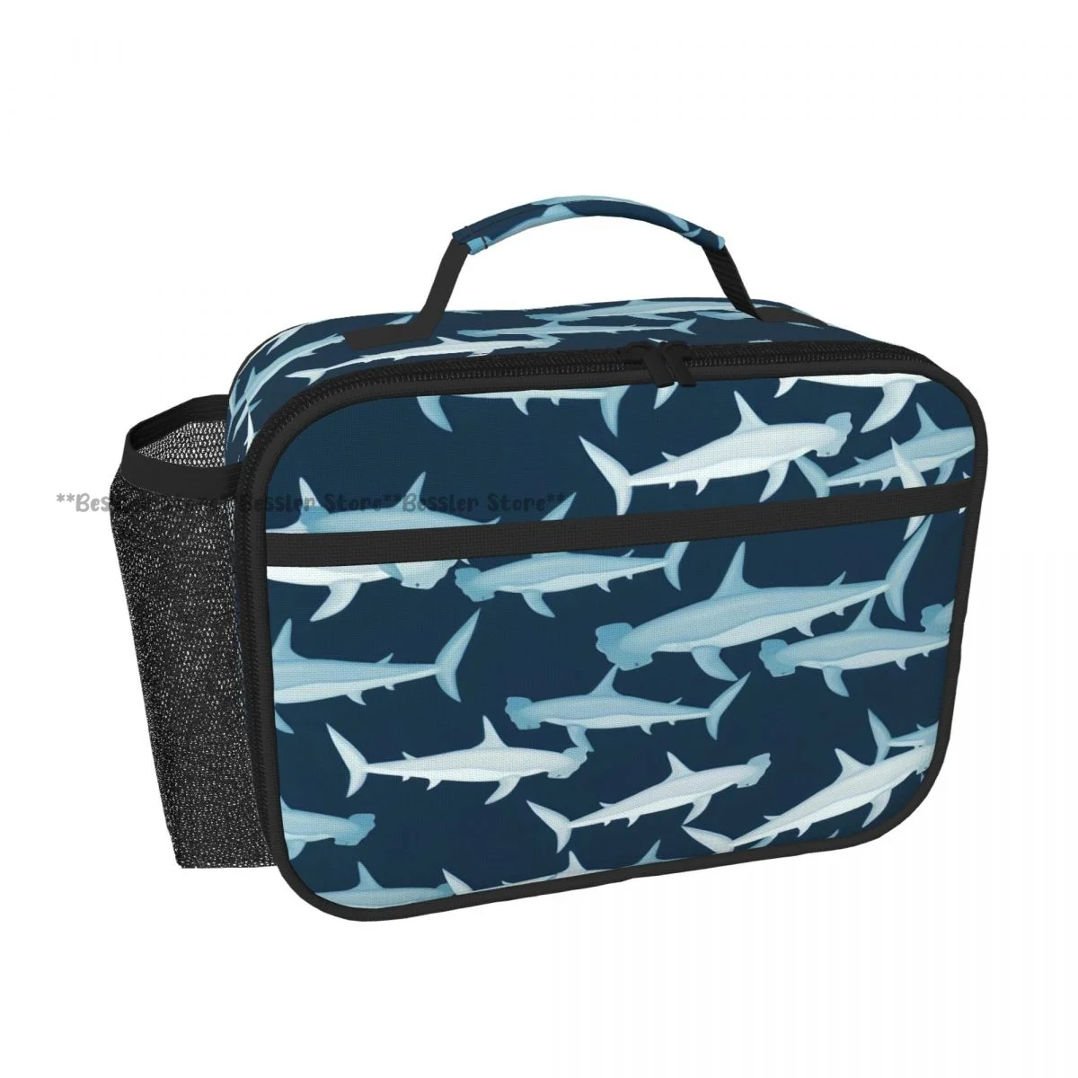 Horizontal Hand Carry Insulated Bento Lunch Bag Hammerhead Shark In Scandinavian Thermal Reusable Meal Container Bag