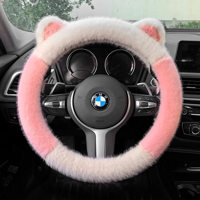 38cm Auto-Lenkradbezug mit Niedlichen Ohren, Rutschfest, Plüsch, Warm, Auto-Styling, Lenkradbezug, Innenzubehör, Mehrfarbig – Detail 1