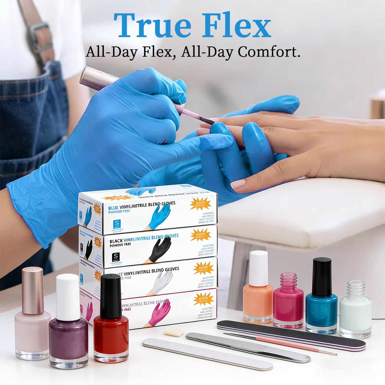 

100PCS/box Disposable Gloves Blue Blend Powder Free Easy Pull-Out Design Single Use Gloves for Manicure Cleaning Household