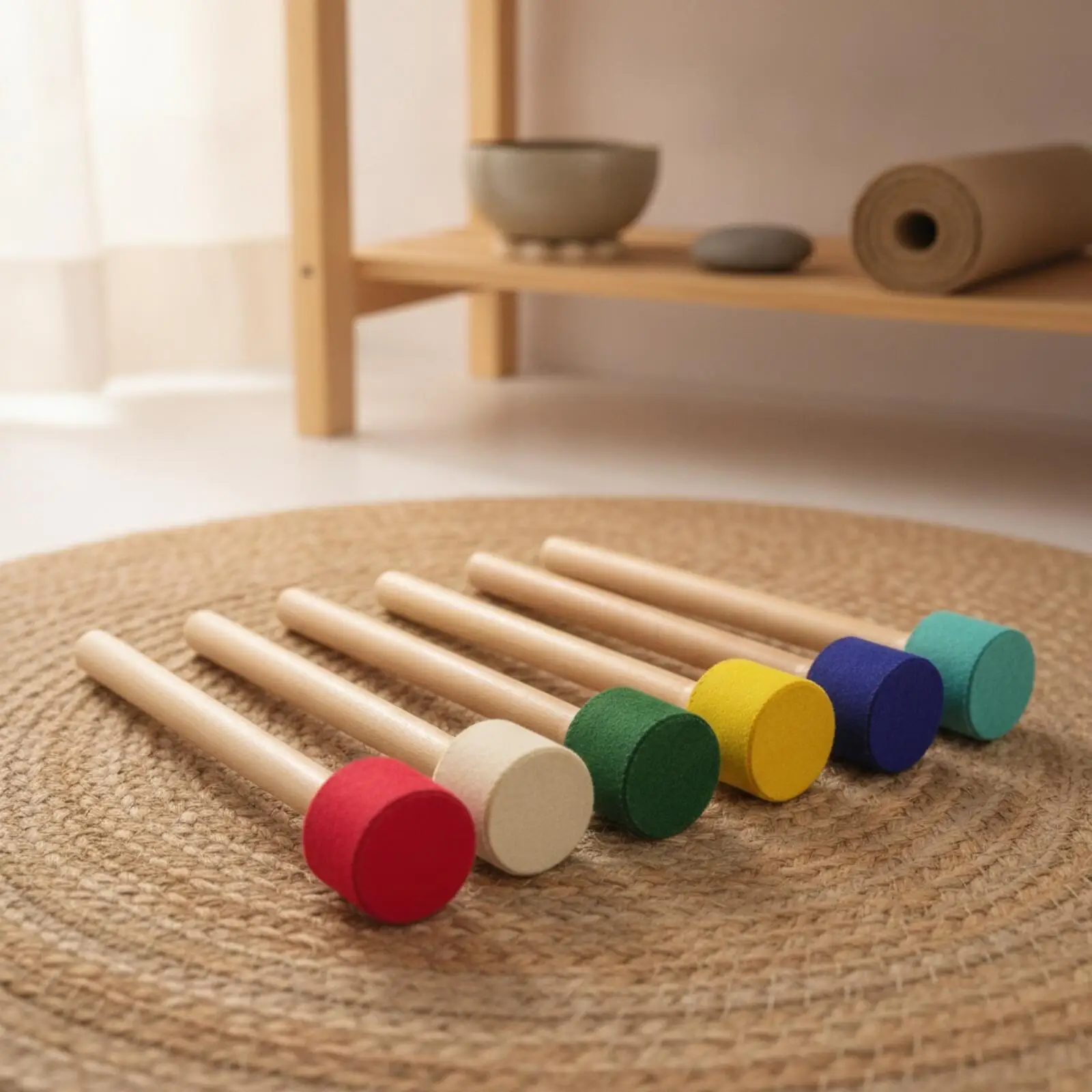7 Pieces Wooden Singing-Bowl Mallet Versatile Standing Bell Mallet with Wooden Handle Resonant for Sound Practitioners,