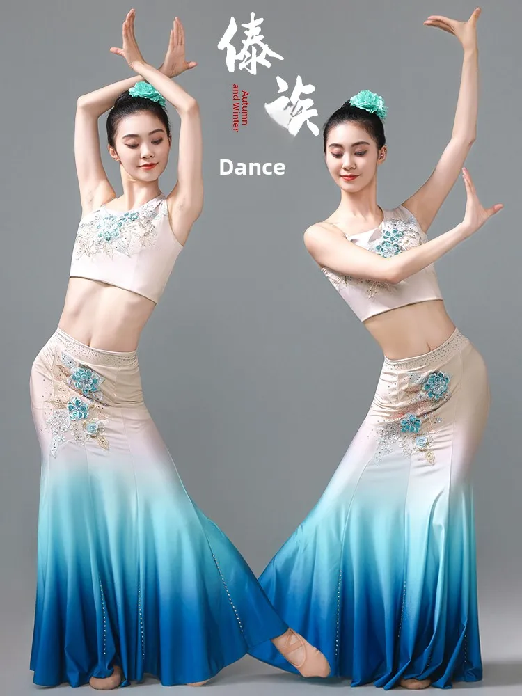 

Adult Women's Tai Dance Costume New Style Half-Length Fish-Tail Practice Skirt Art Exam Opera Performance Solodance