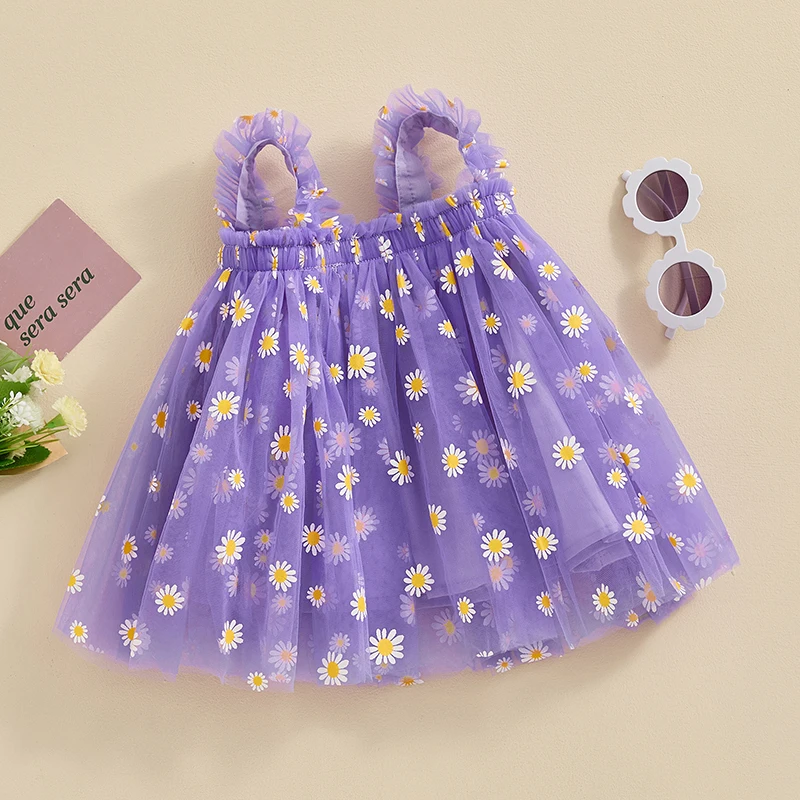 Baby Kids Girl’s Slip Dress Sleeveless Flowers Summer A-line Dress Tulle Princess Dress for 6 Months to 5 Years