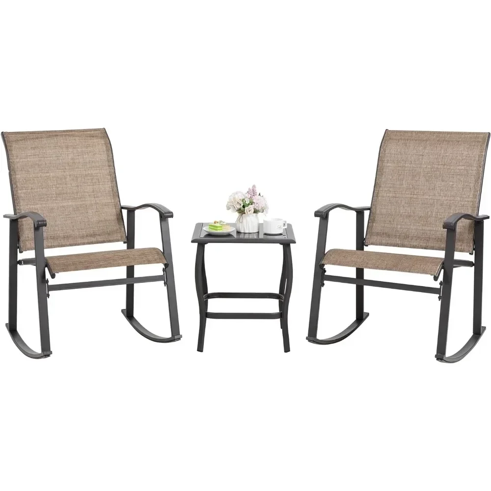 for Rocking Bistro Set, Outdoor Furniture with Rocker Chairs and Glass coffee table , Balcony, Porch Furniture for Small Space