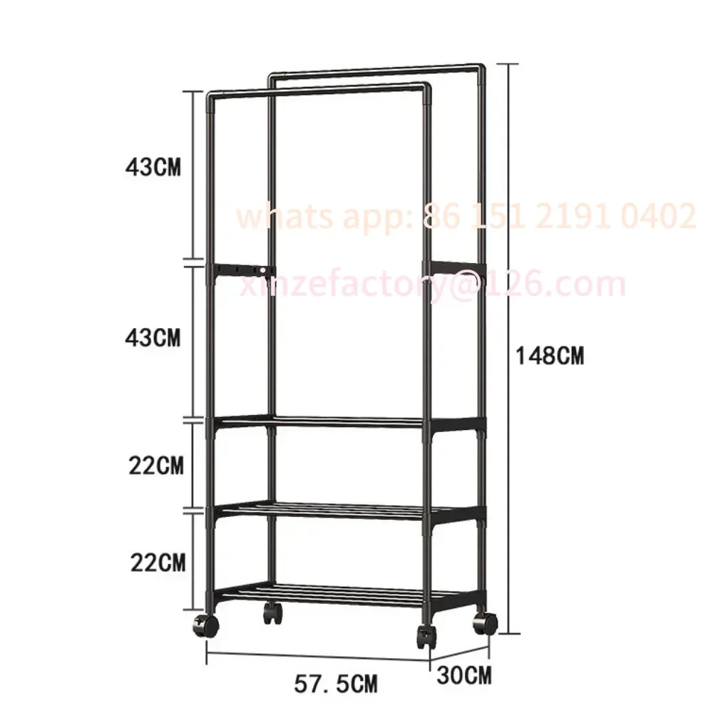 

Customizable Clothes Rack Standing Wheels Double Pole Storage Easy To Install Coat Rack Hall Furniture Bedroom High-capacity Sto